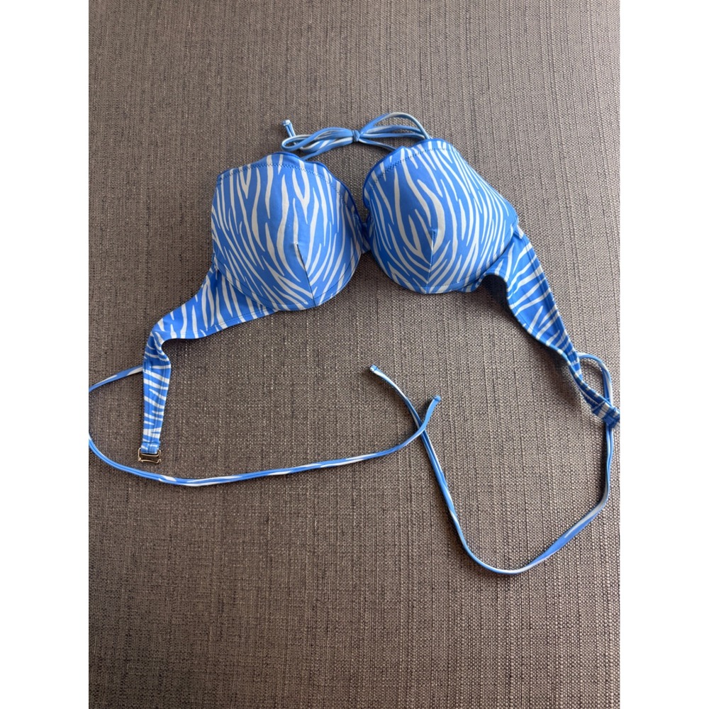 BCBG Paris Blue White Zebra Print Underwire Halter Bikini Top Large